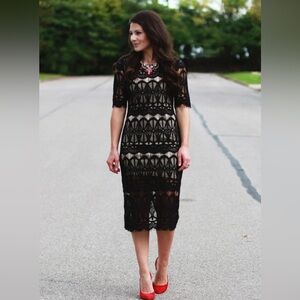 EUC❣️ J.O.A. Embellished Lace Body-Con Dress Midi Size XS